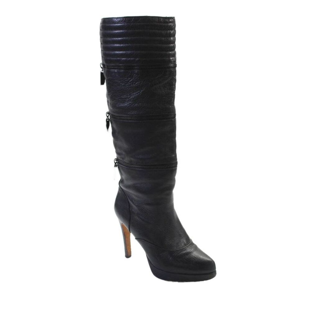 Geren Ford Womens Leather Zippered Mid-Calf High Heeled Boots Black Size 6
